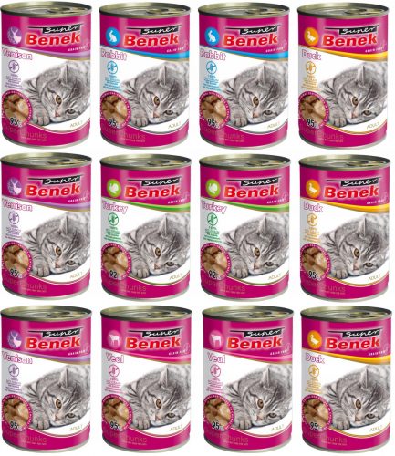  Super Benek за котки Chunks Mix of Flavors 12x415g Котешки хапки без зърно