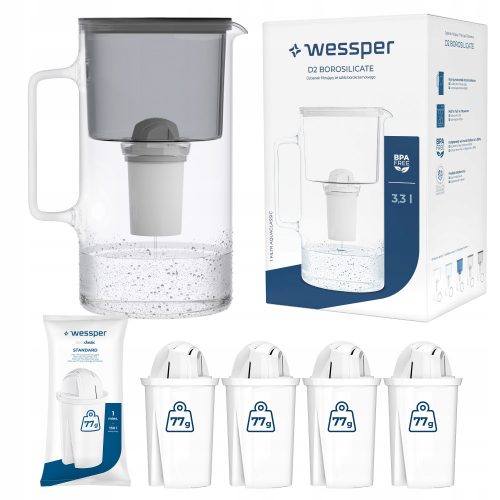  Wessper D2 Borosilicate Aquaclassic филтърна кана 3,3 л черна