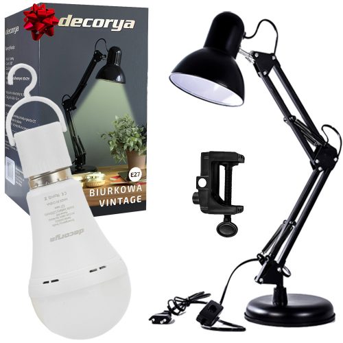  Настолна лампа Decorya Vintage черна E27 + Decorya Emergency TouchBulb