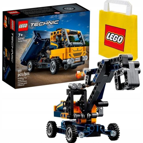  LEGO Technic Лего тухли 2в1 самосвал телескопичен багер на колела камион kiper 451476 + LEGO хартиена торба 6315786 жълта 24x8x18 cm