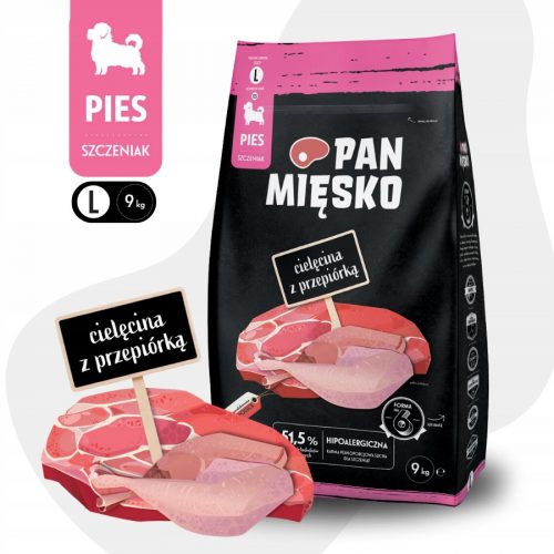  Храна за кучета Pan Meat, телешко и пъдпъдъчи 9кг