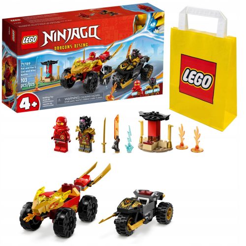  LEGO Ninjago Кай и Рас в дуел кола-мотор 71789 + LEGO хартиена торба 6315786 жълта 24x8x18 cm