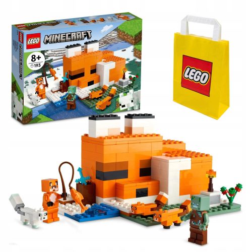  LEGO Minecraft 21178 Fox Habitat + LEGO Хартиена подаръчна торбичка среден размер M 41x34x12 cm