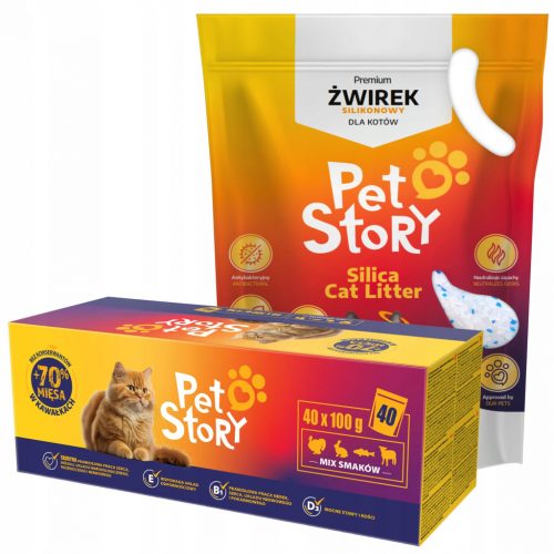  Petstory Храна за котки МИКС 70% месо 40x100гр + постеля