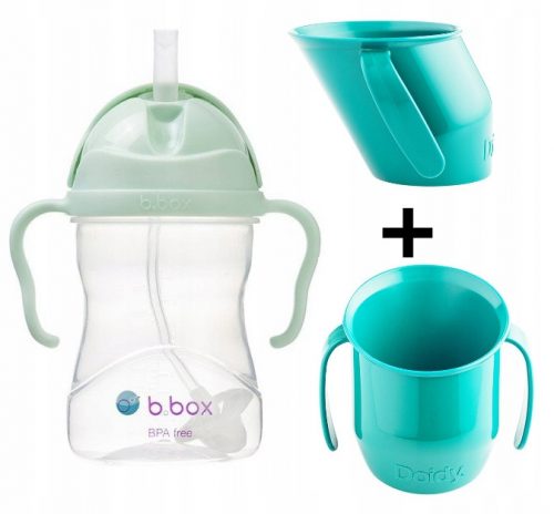  B.Box BB00520 Бутилка за вода със сламка 240 ml зелена + Doidy Cup 000098 синьозелена чаша за учене да пиете