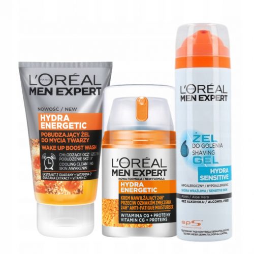  LOREAL Men Expert Hydra Energetic комплект крем, измиващ гел за лице + БЕЗПЛАТНО