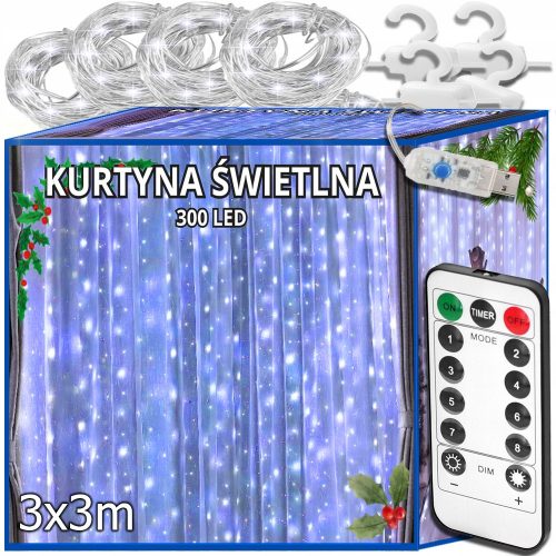  СВЕТЕЩА ЗАВЕСА 300 LED COLD 3x3m USB КОЛЕДНА ЕЛХА ГИРЛЯНД ДИСТАНЦИОННО