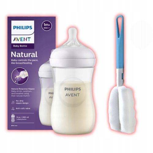  AVENT Шише Natural Response SCY903/01 260 ml + четка за почистване на шише Alogy 1 бр.