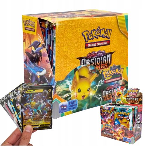  POKEMON COLLECTOR CARDS MEGA BOX SET OF OBSIDIAN FLAMES 360 PCS + 3× POKEMON SCARLET & VIOLET CARDS PALDEA EVOLVED ЧАНТА ОТ 10 КАРТИ