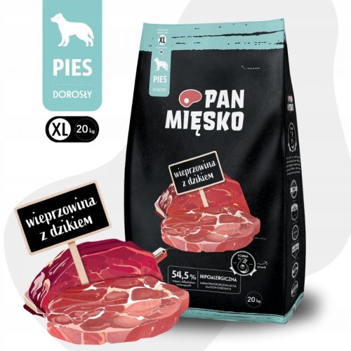  Храна за кучета Pan Meat, свинско с диво прасе, хрупкава, XL, 20 кг