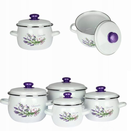 Комплект съдове за готвене - Комплект саксии Enamel Rybnik Lavender, неръждаема стомана, 8 бр.