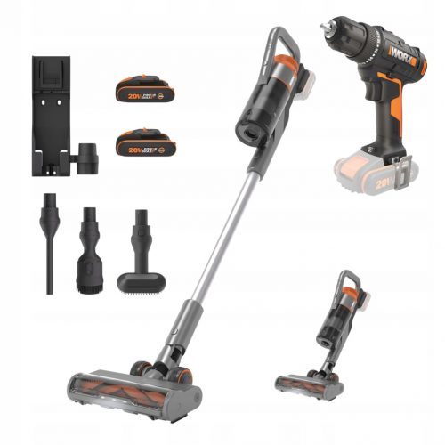  Worx WX038 + WX100.9 вертикална прахосмукачка сребрист/сив