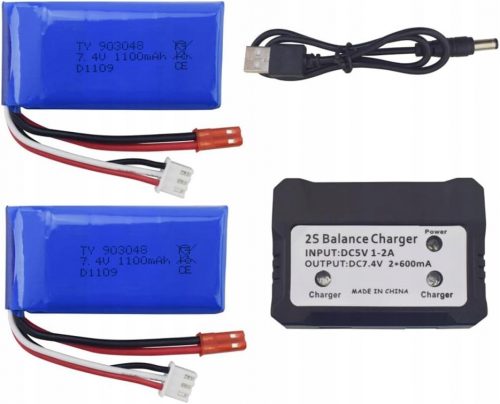  Комплект 2 батерии 7.4 V 1100 mAh Зарядно WLtoys A949, A959, A969, A979, K929