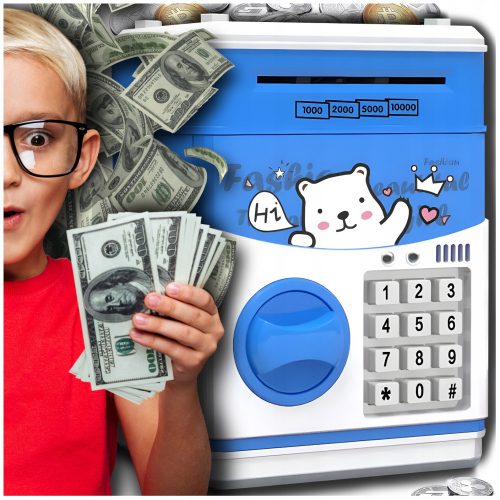  ЕЛЕКТРОННА КАСИЧКА Teddy Bear Like ATM Safe, синя, подарък за момиче