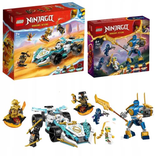  LEGO Ninjago Dragon Spinjitzu състезателна кола на Zane 71791 + LEGO Ninjago Боен комплект с мех Джей 71805