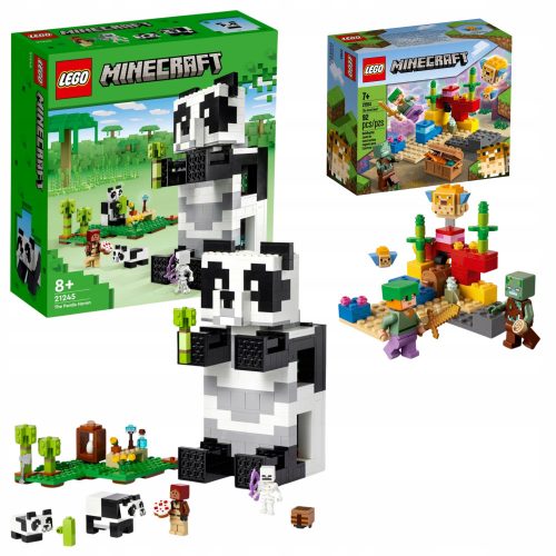  LEGO Minecraft 21245 Panda Sanctuary + LEGO Minecraft 21164 Коралов риф