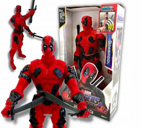  ГОЛЯМА ФИГУРА DEADPOOL AVENGERS LED СВЕТЛИНИ ЗВУК ПОДВИЖЕН 30CM MARVEL