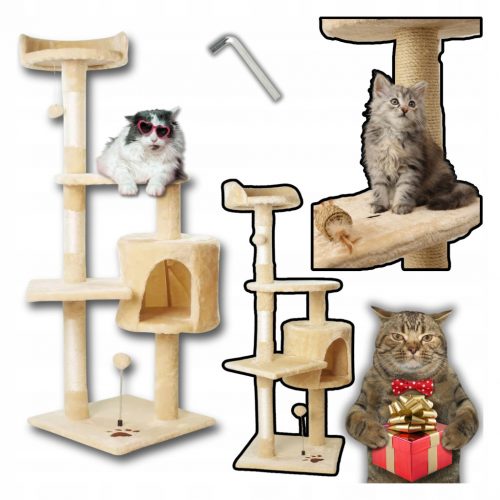  Висок стълб за драскане за Cat Tower Bed XL бежов MT04 голяма БЕЗПЛАТНА ИГРАЧКА