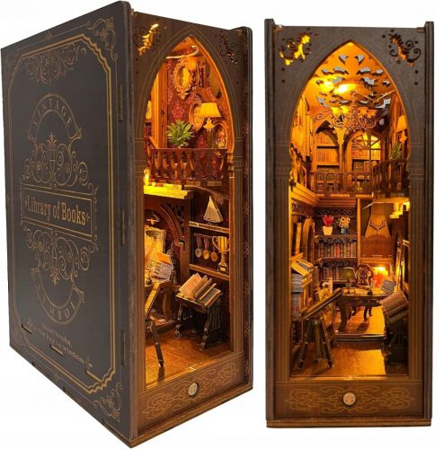  Book Nook Направи си сам Dollhouse Booknook Kit Миниатюрна LED светлина Book Nook