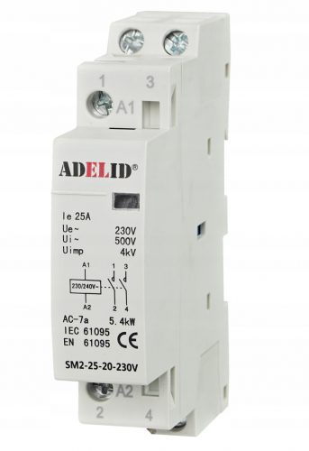 Adelid SM2 контактор 25-20-230V ЗА TH35 РЕЙКА 2 ПИСТИ 1 ФАЗА